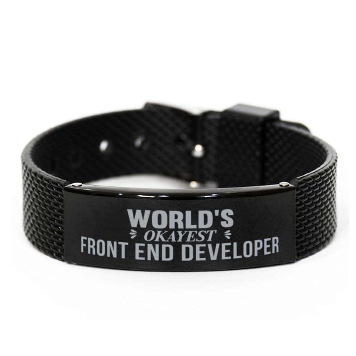 World's Okayest Front End Developer Shark Mesh Bracelet Gifts For Front End Developer Christmas Holiday Present Gifts for Front End Developer Biirthday Gifts, Engraved Bracelet Custom for Front End