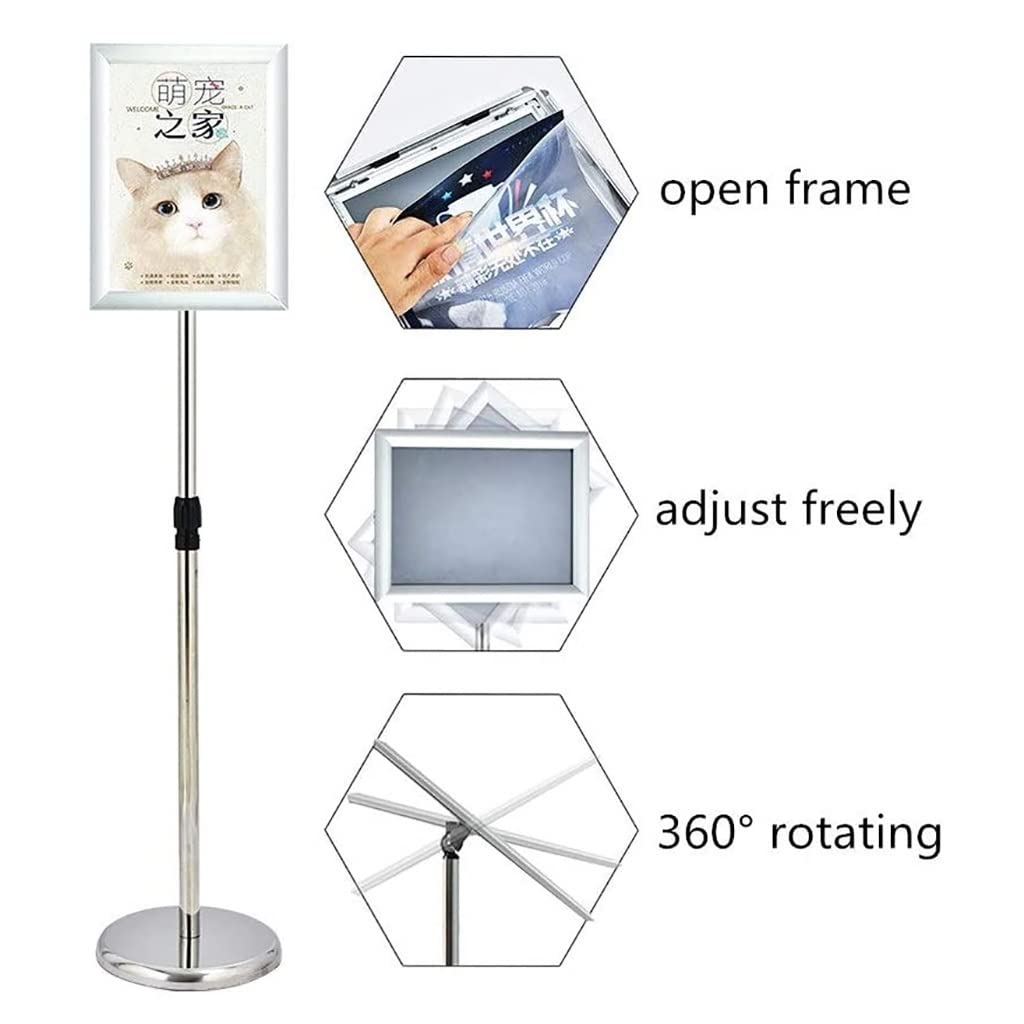 Soporte para cartelera Ajustable de Plata tamaño A2 con Base para exhibición en el Piso: Ideal para Publicidad, indicaciones para centros comerciales, Carteles para Bodas, Carteles para reun