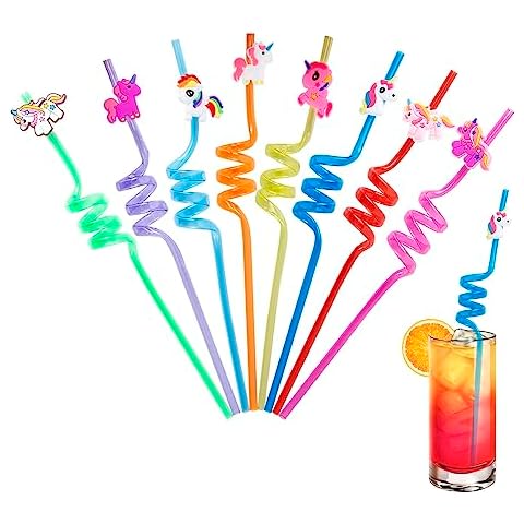 AWAVM 8 PCS Unicorn Curly Straws Set Cover