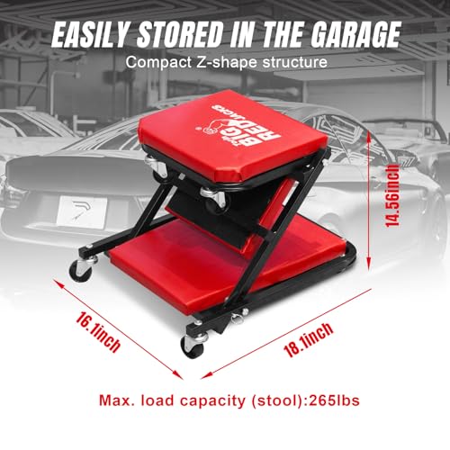 Image of Big RED ATR6036ZER 36 inch Foldable Z-Creeper Seat: 2-in-1 Garage Shop Creeper for Auto Repair with 6 Wheels, 300 Lbs. Capacity - Red