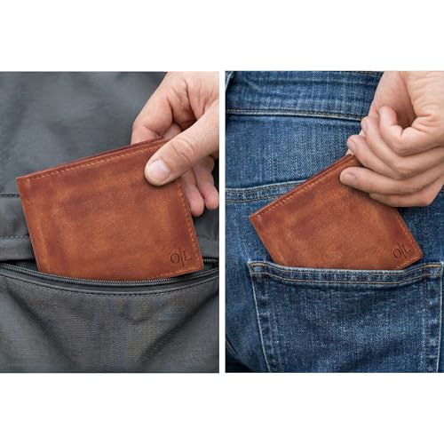 Image of Oak Leathers Leather Wallet for Men - RFID Bifold Wallets with 9 Credit Cards 1 ID Window Slim Minimalist Front Pocket Gift For Men