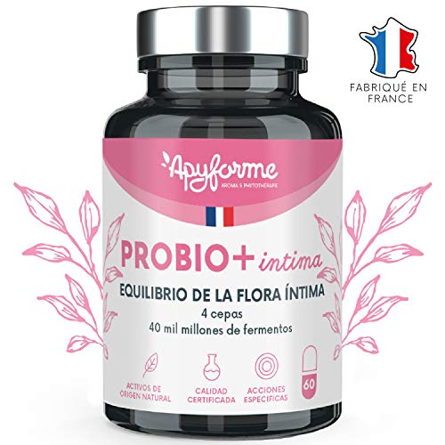 Probiótico Flora Íntima - Lactobacillus Reuteri, Rhamnosus y Crispatus - 20 mil millones de UFC por Día - 1 Mes de Cura, 60 Cápsulas - Probio+ Intima Fabricado y Envasado en Francia por Apyforme