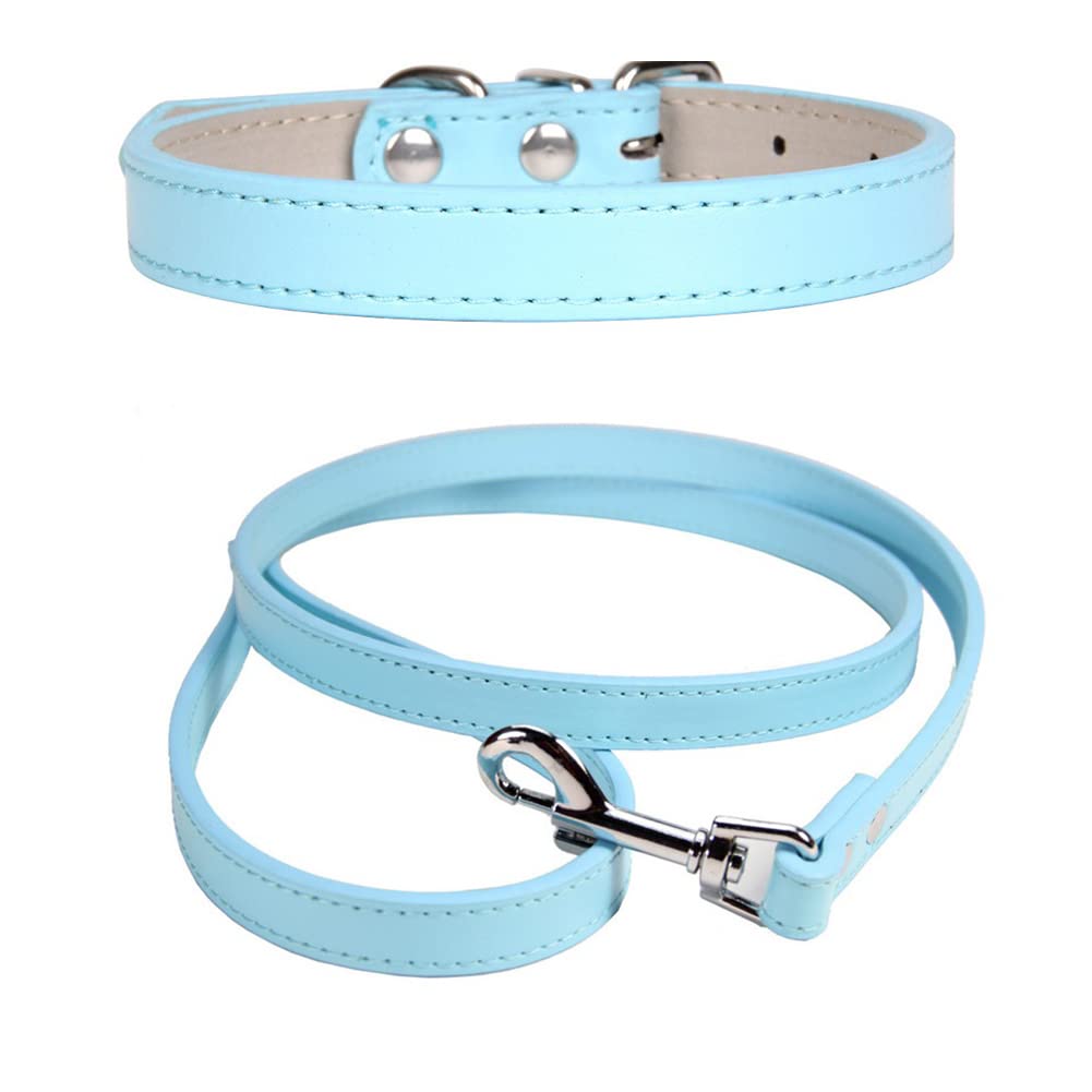 FUNAT PU Leather Dog Collar + Traction Rope Set, Simple Collar Drawstring Suit Suitable For Cats And Small Dogs