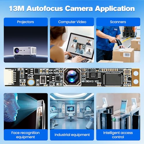 Eirolace 13MP USB Industriekamera mit Autofokus & Mikrofon, 4K UVC Kameramodul mit 110° Weitwinkelobjektiv ohne Verzerrung, Plug & Play für Raspberry Pi, Lightburn & Linux