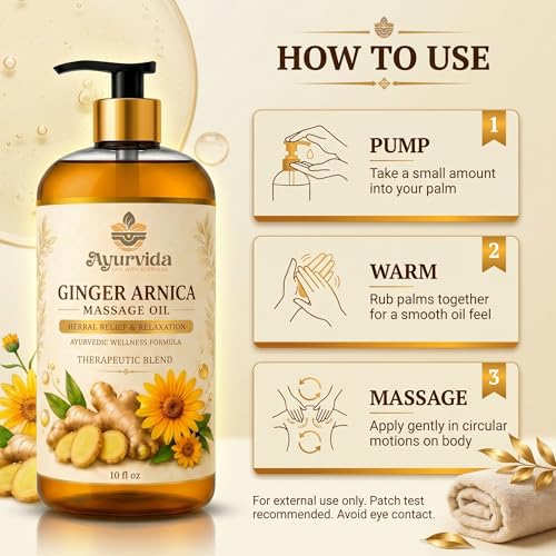 Image of Ginger Arnica Post Workout Massage Oil - Body Massage Oil with Ginger & Arnica for Back Pain, Muscle Relaxing & Tired Muscles | 300ml