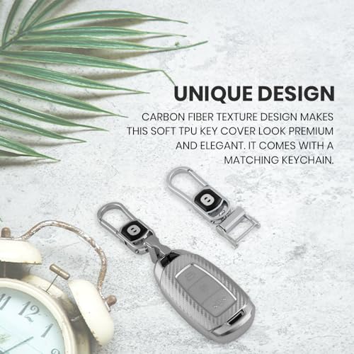Image of Keyzone Silverstar TPU Key Cover with Keychain, Compatible with Hyundai i20, Verna, Kona, 3 Button Smart Key (Compare Key Shape Before Order) (Silver)