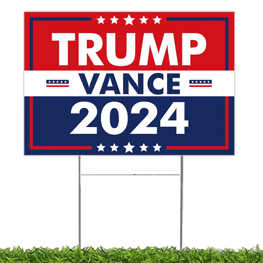 Trump Vance 2024 Yard Sign, Donald Trump President JD Vance Vice President 2024 Yard Sign, 18" x 12" Double-Sided Sign, Metal H-Stake
