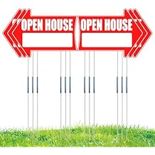 Open House Red Double-Sided Wide Arrow Yard Sign, 16" x 12" Inch, 24 Pcs 13.8" Stakes and 12 Stainless Steel Connectors 2 Stakes Connect to 27.6" Tall Poles for Better Visibility6