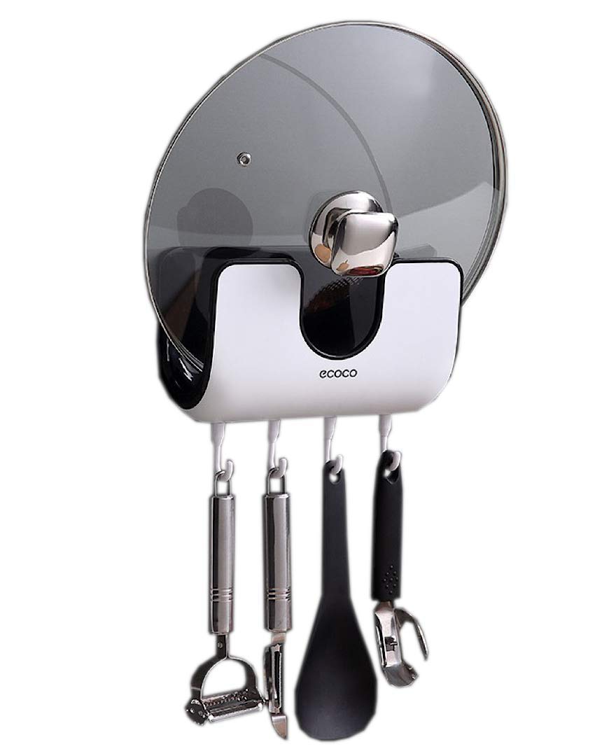 J&J90 - ECOCO Modern Pot Lid Organizer/Pot Lid Holder - 2-in-1 - Cutting Board Rack and – Flexible Spoon/Ladle Hanger Mounted on Wall – Easy to Install – Strong Holder