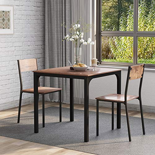 LLODERY Juego de mesa de comedor con 2 sillas, color marrón vintage para 2 personas, mesa de cocina y sillas con estructura de metal. Juego de mesa de comedor para cocina, comedor y sala de estar