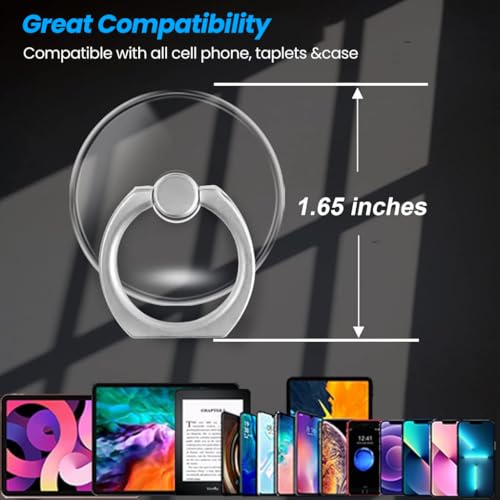Image of ZIBUYU Phone Ring Holder, 360 Rotatable Metal Grip with Strong Adhesive | One-Hand Grip and Stable Desk Support, Phone Gripper Holder for Case Back Use, Transparent Round