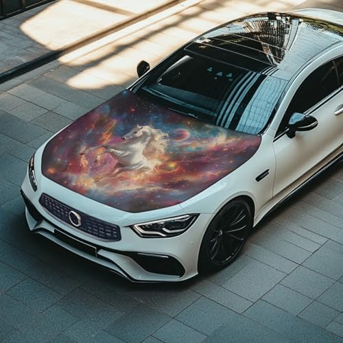 Image of Car Hood Cover Protector Horse Galaxy All-Season Protection for Cars Decor Waterproof Sunproof Car Hood Flag for Most Sedans SUV Trucks Pickup