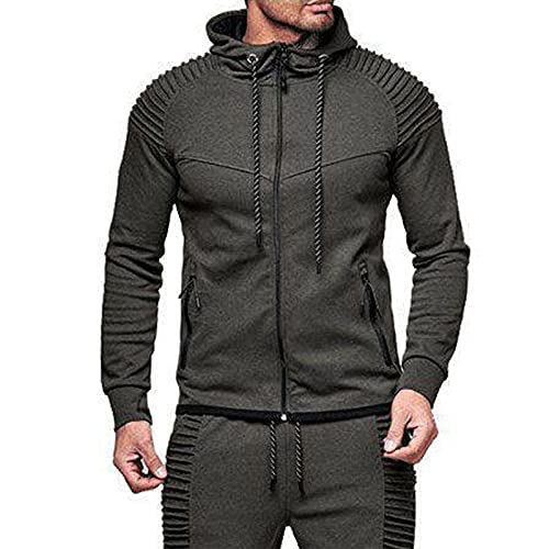Men T Shirts Pack Cotton Men's Autumn Solid Outdoor Pleated Hooded Jacket Long Sleeve Casual Zipper Cardigan Sports Running Top Turtleneck (Dark Gray-2, Xl) #TOP4