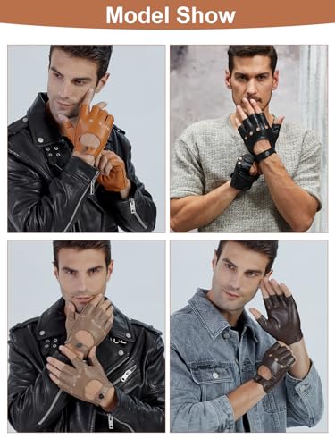 Image of GSG Men's Fingerless Leather Driving Gloves, Half Finger, lambskin | Half Finger Design, Breathable Comfort,Driving, Motorcycle Riding, Racing, Cycling, Daily Wear