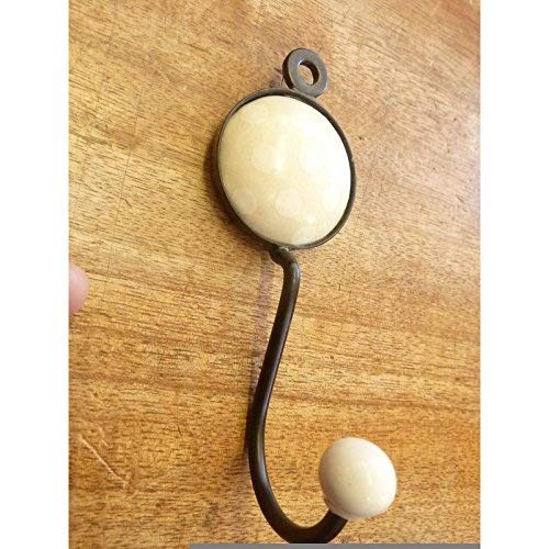 int. d'ailleurs - Porte manteaux en porcelaine rond écru à pois blancs - PAT201