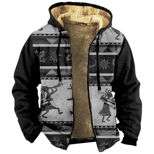 Generisch Chaqueta de forro polar para hombre, color negro, chaqueta de forro polar para hombre, invierno, vintage, con forro polar, forro polar, chaqueta de manga larga, chaqueta cálida con capucha