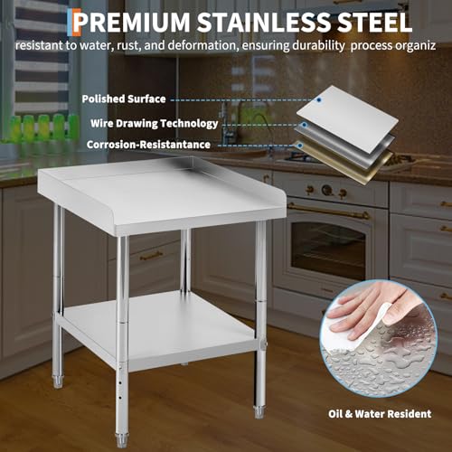 Image of GarveeTech 12x24x30 in Stainless Steel Equipment Grill Stand Table 400 LBS Capacity NSF Certified with Adjustable Legs, 2 in Edge Baffle, for Hotel, Home, Commercial Restaurant Kitchen