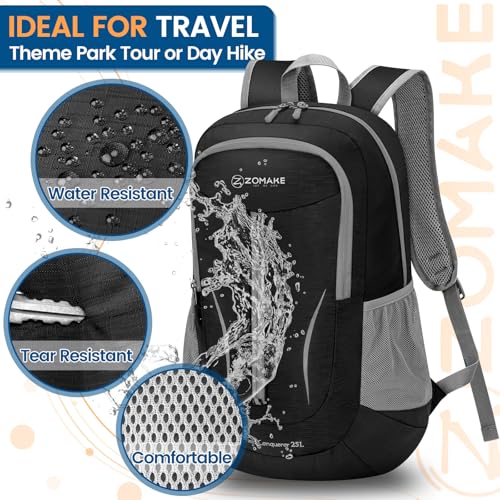 Image of ZOMAKE Ultra Lightweight Packable Backpack 25L, Foldable Hiking Backpacks Water Resistant Small Folding Daypack for Travel(Black)