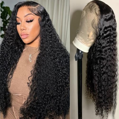 Manorshen 13x6 Deep Wave Lace Front Wigs Human Hair 34 Inch HD Lace frontal Curly Human Hair Wig for Women 180% Density Wet and Wavy Glueless Wigs Human hair Pre Plucked with Baby Hair