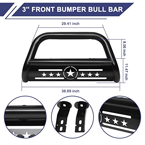 Aishan Bull Bar 3" Front Grille Brush Push Bumper Guard With Removable Skid Plate Compatible With 2007-2021 Toyota Tundra 4.0L V6/ 4.6L 4.7L 5.7L V8, 2008-2022 Toyota Sequoia 4.6L/4.7L/5.7L V8, Black #TOP2