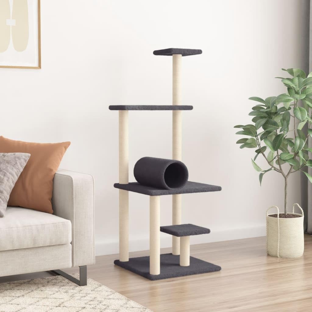 Homgoday Tiragraffi per gatti con tiragraffi in sisal, grigio scuro, 136 cm, torre tiragraffi multilivello con scala e condomini, centro attività per gatti da interno