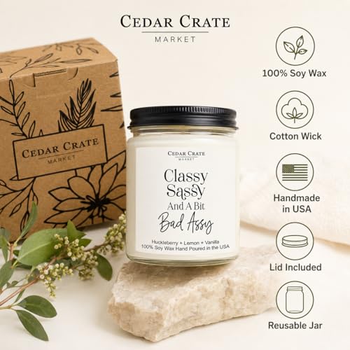 Image of CEDAR CRATE MARKET - Funny Candles for Women Adult Humor - Classy Sassy - Best Friend Birthday Gift for Who Have Everything, Retirement, Woman Coworker, Girlfriend, 100% Soy Wax, Handmade in USA