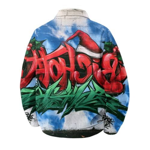 Fall Jacket for Men Christmas Print Streetwear Button Down Loose Coat - image 5
