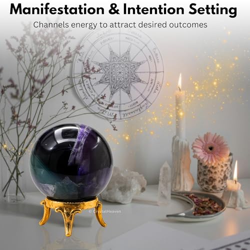 Image of Certified Fluorite Crystal Ball for Meditation - Premium Crystal Vastu Items for Home and Feng Shui Items for Good Luck - Ideal for Pooja Supplies and Spiritual Practices (1.5 inch Inch)