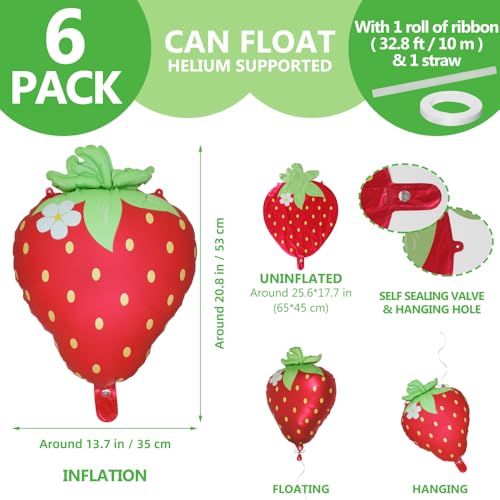 Image of Lovely Matt Hot Red Sweet Strawberry Balloons, Picnic Theme Cartoon Fruit Berry Foil Mylar Balloon For Baby Shower Wedding Valentine's Day Gender Reveal Birthday Party Decoration Supplies