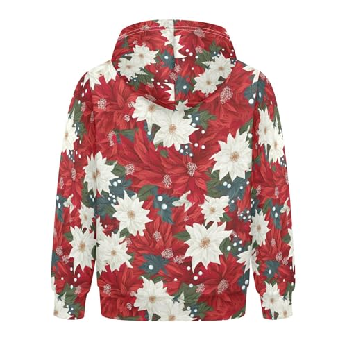 Kids Hoodies Sweaters Christmas Poinsettia Flower Hooded Sweatshirts with Big Pockets for Boys Girls B04000512