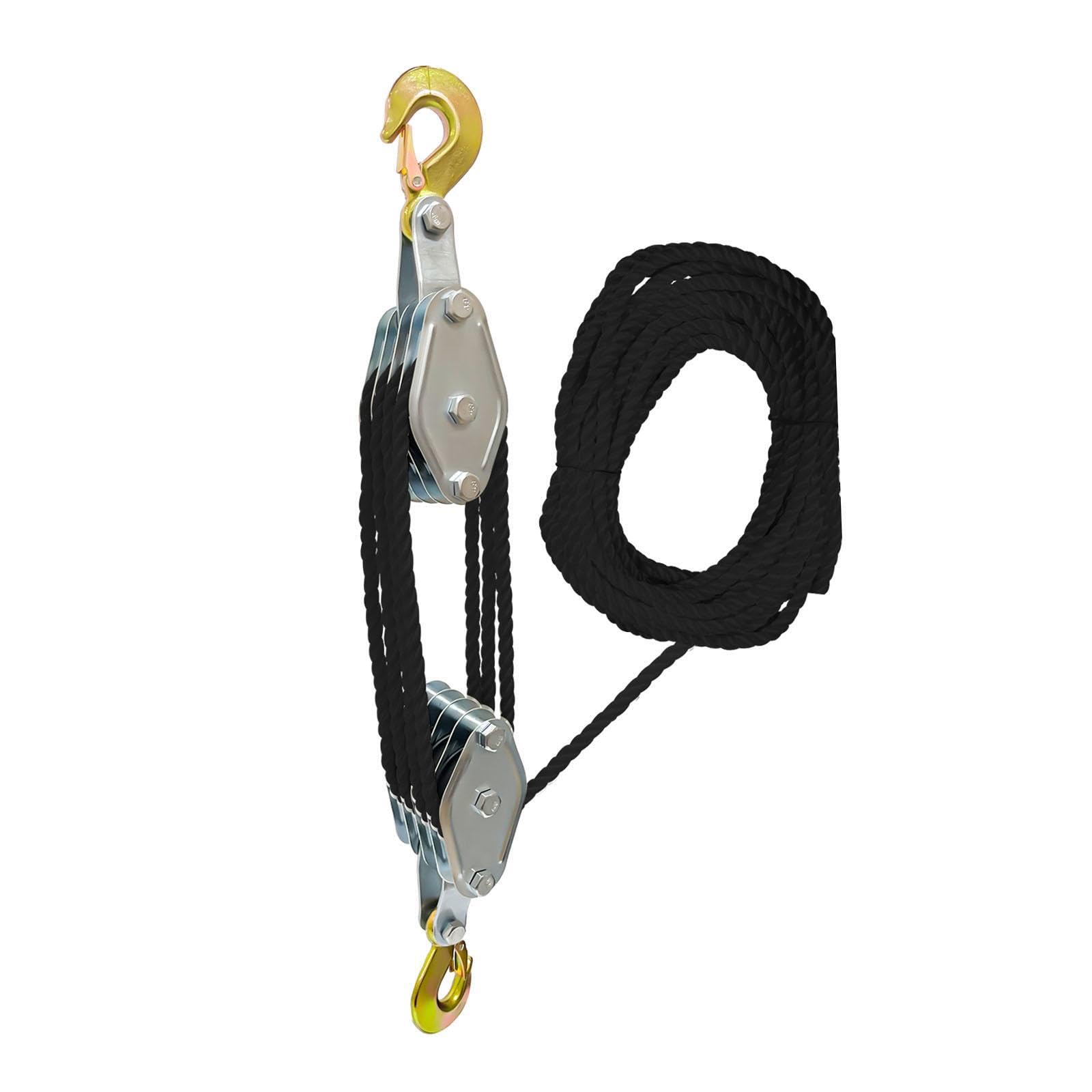 Heavy Duty Wheel Block & Tackle Pulley System – Soluzioni efficienti per sollevamento garage, paranco manuale in acciaio con corda per un facile sollevamento e spostamento, paranco a fune durevole