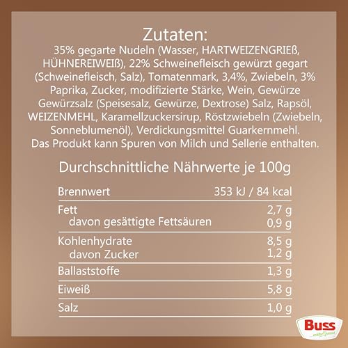 Buss Rustikale Gerichte - Gulasch vom Schwein,6x800g | Mit Nudeln und Paprika - Lang haltbare Fertiggerichte zum schnellen Aufwärmen in Mikrowelle & Top – Bild 3