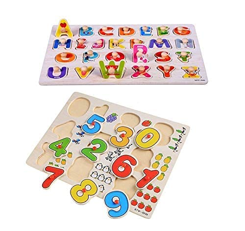 Arvika Sales Tore Wooden Alphabet & Numbers Learning Educational Board for Kids, Set of 2 ABC & 123 Wooden Board for Children & Toddlers