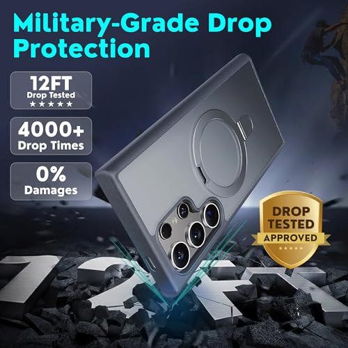 Image of AIBEX Back Cover OStand for Samsung S26 Ultra 5G MagSafe Compatible | Ring Kickstand with Magnetic Alloy Ring Metal | Wireless Charging Support | Scratch Resistant Slim | Armor Protection Case - Grey