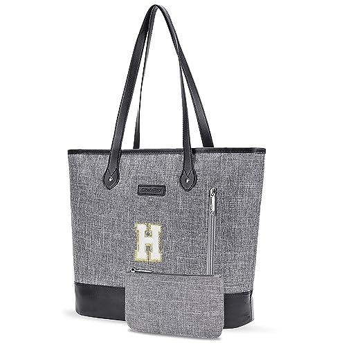 Initial Laptop Bag Valentines Day Gifts for Her 15.6 Inch Waterproof Lightweight Leather Computer Tote for Women Business Large Capacity Handbag Shoulder Bag Professional Office Briefcase-H