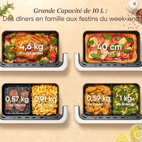 COSORI Air Fryer 10L Twinfry, Friteuse sans Huile 5-en-1, Airfryer à Dual Zone Avec Séparateur Amovible, Double Résistance, Grande Capacité, Cuisson optimale, 40℃-240℃, Contrôle Smart via App