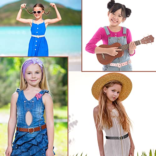Newcotte 4 Pcs Girls Belt Size 6-12 Kids Pu Leather Waist Belt Hollow Heart Design Metal Buckle For Girl Dress Pants Jeans (Black, White, Khaki, Pink, Suit For Waist Size 26) #TOP6