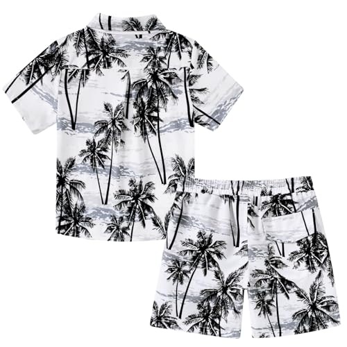 Image of UNICOMIDEA Boys Hawaiian Outfits Tropical Print Button Down Shirt + Swim Trunks 2 Piece Sets for 5-12T Kids