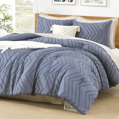 Image of Litanika Boho Queen Comforter Set, 3 Pcs Bluish Grey Lightweight Bedding