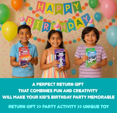 Image of Funvention Birthday Return Gifts(Pack of 24)Fun Fidgets,Aircraft+Bike+Cars DIY Mini Mechanical Models 3D Puzzle Return Favours for Kids Birthday Party 5+ Years Made in India Toys Return Gift,Silver