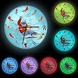 Geek Alerts Snowboard Watercolor Print LED Lighting Wall Clock Winter Sport Ski Position Snowboarder 12inch Acrylic Hanging Silent Watch with Remote Control 7 Color Light Skier Home Decor