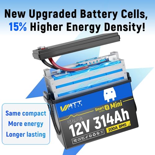 Image of WattCycle 12V 314Ah Mini LiFePO4 Lithium Battery with Bluetooth 5.0, 200A BMS, 4.01kWh Energy, Low-Temp Protection, 10+ Years Lifespan, for RV, Marine, Camping, Solar Off-Grid
