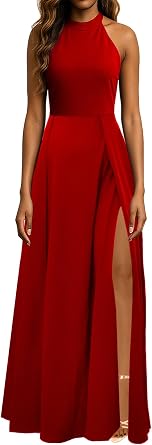 Formal Dress for Women Elegant Halter Neck High Split Wedding Guest Cocktail Party Prom Evening Long Dresses