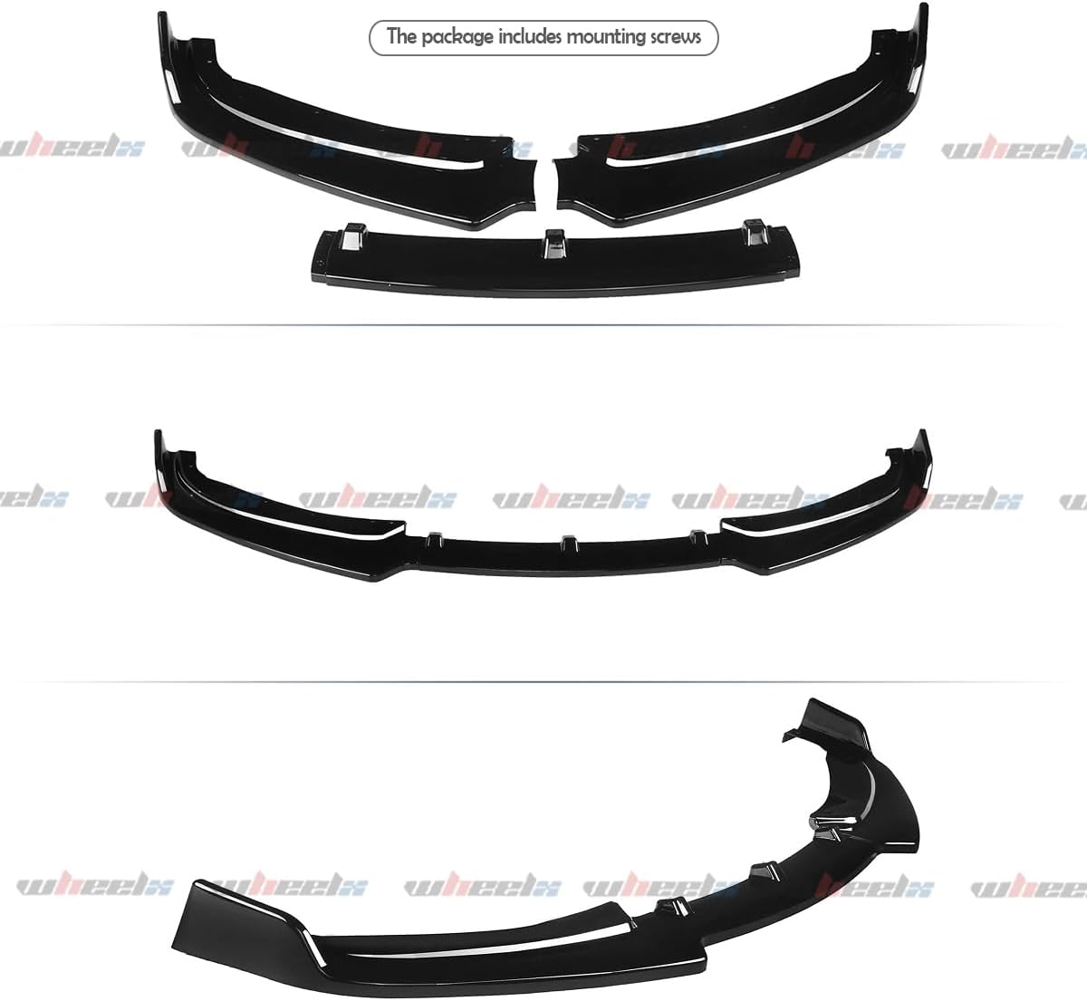 2012-2015 Compatible with BMW 3 Series F30 Sedan Base Bumper, Front Lip Splitter, 3-Piece Design, Gloss Black ABS – WheelX