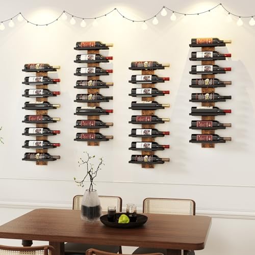 Image of IBUYKE Wall Mounted Wine Rack 12 Bottle,Wood Storage Rack,Brown TMJ913H | Wine Bottle Holder for Wine Bottles Liquor Champagne DIY Wall Wine Rack for Home Bar Storage and Display