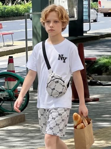 Image of PureChapter Boys Summer Outfits Boys Short Sets Short Sleeve T Shirt Shorts Bag Kids Clothes Clothing Sets Teen 5-14
