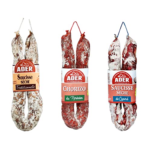 Assortiment des Pyrénées : Saucisse sèche traditionnelle + Saucisse sèche de canard + Chorizo - 850g - Pyrénées Cover