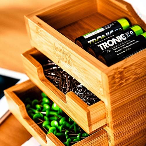 Bambuswald © small desk organiser with two pull-out compartments made of 100% bamboo - storage system for pens, thumbtacks & other desk accessories | desk box pen holder office supplies