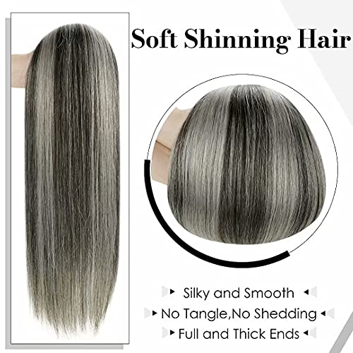 Image of LaaVoo Clip in Hair Extensions Real Human Hair Ombre Natural Black to Silver Grey with Black Remy Human Hair Extensions Clip ins Balayage Clip in Hair Extensions Long Straight 20 Inch 7Pcs 120g