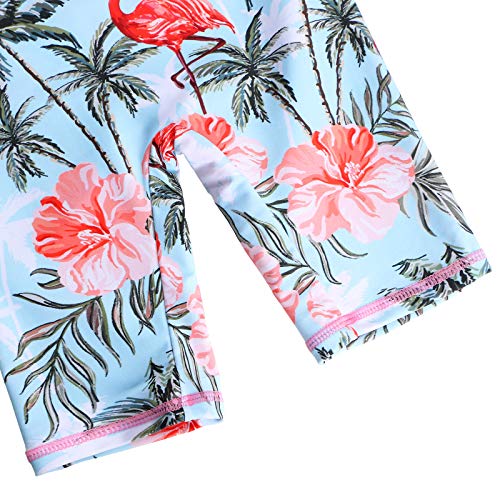 Image of TFJH E Short Sleeve Girls Swimsuits UV 50+ One Pieces Zipper 2-14Y | From beach vacations and pool parties to cruises and water parks, this colorful floral swimsuit is her summer favorite